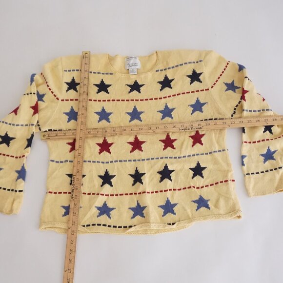 Vintage Christopher & Banks Yellow Star Cotton Knit Sweater Cottagecore Boho XL - Picture 2 of 8